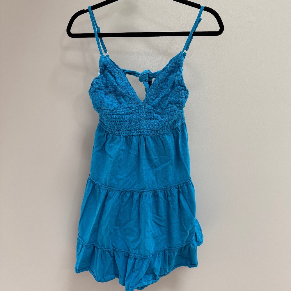 Casual Blue Cotton Mini Dress/Cover Up